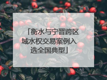 衡水与宁晋跨区域水权交易案例入选全国典型