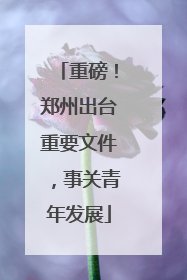 重磅！郑州出台重要文件，事关青年发展
